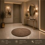Wooly Life 100 cm Oval Peluş Halı Tavşan Tüyü Premium - 100 x 100 - Kahverengi