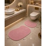 Wooly Life 2li Banyo Paspas Seti Taş Desen Tavşan Tüyü 60X100 50X70 - Pembe