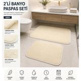 Wooly Life 2li Banyo Paspas Seti Ultra Yumuşak Peluş Banyo Takımı 50X60CM 60X100CM - 60 x 50 - Bej
