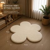 Wooly Life Peluş Halı Çiçek 70X100 Tavşan Tüyü Çocuk Odası Kapı Önü Koridor Paspas - 70 x 100 - Beyaz