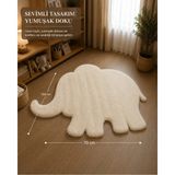 Wooly Life Peluş Halı Fil 70X100 Tavşan Tüyü Çocuk Odası Kapı Önü Koridor Paspas - 70 x 100 - Beyaz