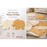 Wooly Life Peluş Halı Fil Desen 70X100 Paspas Çocuk Odası - 80 x 100 - Beyaz
