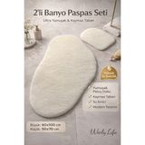 Wooly Life Peluş Halı Taş Desen 60X100 50X70 Paspas Çocuk Odası Banyo - 80 x 100 - Beyaz