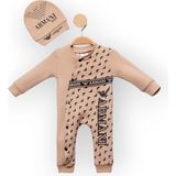 Woops Baby Marka Armany Desen Şapkalı Tulum 6-24 Ay - Bej - 2 Yaş