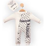 Woops Baby Marka Armany Desen Şapkalı Tulum 6-24 Ay - Ekru - 2 Yaş
