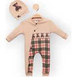 Woops Baby Marka Borberi Desen Şapkalı Tulum Unisex 6-24 Ay - 2 Yaş - Bej