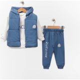Woops Baby Marka Moller Desen Baskı Yelekli Üçlü Takım 6-36 Ay - 9 Ay - İndigo