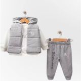 Woops Baby Marka Moller Desen Baskı Yelekli Üçlü Takım Unisex 6-36 Ay - Gri