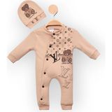 Woops Baby Marka Wilton Desen Şapkalı Tulum Unisex 6-24 Ay - 2 Yaş - Bej