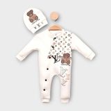 Woops Baby Marka Wilton Desen Şapkalı Tulum Unisex 6-24 Ay - 2 Yaş - Ekru
