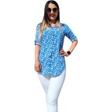 WOOW KADIN GÖMLEK TUNİK ÇİÇEKLİ KOL KIVIRMALI BGL-ST01139 MAVİ 38