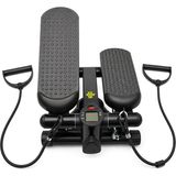 Woqes Kaymaz Pedallı Çift Amortisörlü LCD Dijital Göstergeli Direnç Lastikli Mini Stepper Egzersiz Aleti - Siyah - Standart