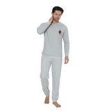 Wordex Falkom 5006 İnterlok Kalın Kışlık Çizgili Erkek Ev Pijama Takımı (Gri, M)