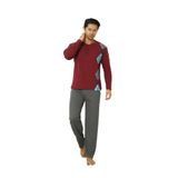 Wordex Falkom 5010 İnterlok Kalın Kışlık Desenli Erkek Ev Pijama Takımı (Bordo, M)