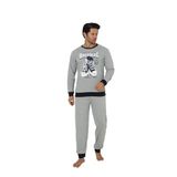 Wordex Falkom 5011 İnterlok Kalın Kışlık Baskılı Erkek Ev Pijama Takımı (Gri, XL)