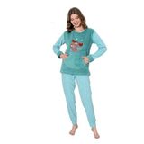 Wordex Fawn 04-3301 Peluş Welsoft Polar Kışlık Yumoş Geyikli Kadın Pijama Takımı (Yeşil, L)