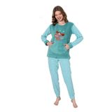 Wordex Fawn 04-3301 Peluş Welsoft Polar Kışlık Yumoş Geyikli Kadın Pijama Takımı (Yeşil, S)