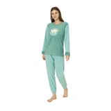 Wordex Fawn 3312 Peluş Welsoft Polar Kışlık Yumoş Uyuyan Ayılı Kadın Pijama Takımı (Yeşil, S)