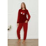 Wordex Fawn 3316 Peluş Welsoft Polar Kışlık Yumoş Kalpli Kadın Pijama Takımı
