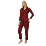 Wordex Fawn 3702 Boydan Düğmeli Soft Süet Kışlık Kareli Kadın Pijama Takımı (Kırmızı, XL)