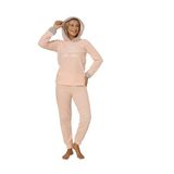 Wordex Fawn 3900 Peluş Welsoft Polar Kışlık Kapşonlu Kadın Pijama Takımı (Soft Pembe, S)