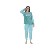 Wordex Fawn 5006 Peluş Welsoft Polar Kışlık Yumoş Kadın Pijama Takımı Uyuyan Kedili (3317) (Yeşil, M)