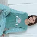 Wordex Fawn 5006 Peluş Welsoft Polar Kışlık Yumoş Kadın Pijama Takımı Uyuyan Kedili