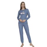 Wordex Fwn 4006 İnterlok Kışlık Bulut Desenli Kadın Pijama Takımı (3187) (Mavi, XL)