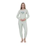 Wordex Fwn 4006 İnterlok Kışlık Bulut Desenli Kadın Pijama Takımı (3187) (Yeşil, M)