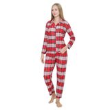 Wordex Mirano 3707 Boydan Düğmeli Soft Süet Kışlık Kareli Kadın Pijama Takımı (Kırmızı, M)