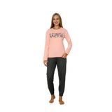 Wordex Pembe Kadın Ev Pijaması, Love Baskılı Üst ve Kareli Pantolon, İnterlok Kumaş (Soft Pembe, L)