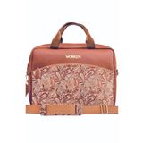 Worken 15.6 Inç Laptop Evrak Çantası, Macbook Pro Air 39X30X4 cm Etnik Şal Desen Vegan Deri Taba