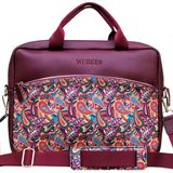 Worken 15 Inç 15.6 Inç Laptop Çantası, Evrak Macbook Çantası 15 Inç 15.6 Inç 39X30X4 Cm. Şal Desen Etnik Vegan Deri Bordo