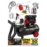 WORKMASTER Mytol Bakır Sargı Motor Gerçek 50 Litre Hızlı Dolum Sessiz Hava Kompresörü 1,5 Hp Havalı Combo Set