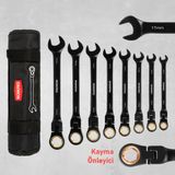 Workpro WP202603 8-17mm 8 Parça CR-V Profesyonel Mafsallı Cırcır Kombine Anahtar Takımı ve Bez Taşıma Kılıfı