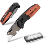 Workpro WP211035 Ağır Hizmet Çelik/ahşap Gövde Katlanır Rötuş Maket Bıçağı + 11 Adet Yedek Bıçak - Kahverengi