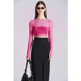 World Fashion Trends 2476 Uzun Kollu Pembe Tül Bluz