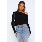 World Fashion Trends 2890 Siyah Düşük Omuz Büzgülü Crop Bluz