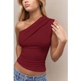 World Fashion Trends 6082 Asimetrik Tek Omuz Kolsuz Bordo Bluz
