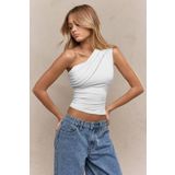 World Fashion Trends 6082 Asimetrik Tek Omuz Kolsuz Ekru Bluz