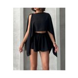 World Fashion Trends 8017 Omuz Detaylı Keten Look Takım Şort+Bluz