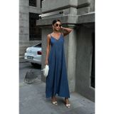 World Fashion Trends 8088 İNDİGO SKeten Look Kumaş Ayarlanabilir Askılı Uzun Elbise