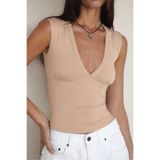 World Fashion Trends BEJ V Yaka Esnek Crop Top Bluz WFT8070B