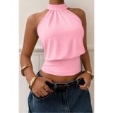 World Fashion Trends Bele Oturan Bağcıklı Esnek Crop top bluz PEMBE