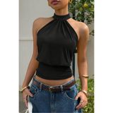 World Fashion Trends Bele Oturan Bağcıklı Esnek Crop top bluz