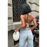 World Fashion Trends GÜMÜŞ RENGİ BAĞCIKLI CROP TOP BLUZ