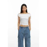 World Fashion Trends K8011 MADONNA YAKA KUŞAK DETAYLI ESNEK CROP BLUZ