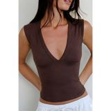 World Fashion Trends KAHVE V Yaka Esnek Crop Top Bluz WFT8070B