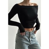 World Fashion Trends Madonna Yaka Parmak Detaylı Esnek Crop Bluz