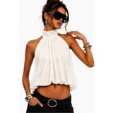 World Fashion Trends Şifon Kumaş Halter Yaka Sırt Dekolteli Ekru Bluz